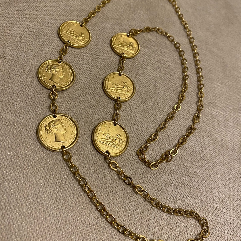Vintage Monet Roman Coin Long Chain Necklace